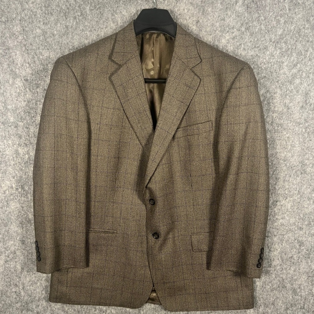 Oscar de la Renta Brown Glen Plaid Wool Cashmere Blazer Sport Coat 44R